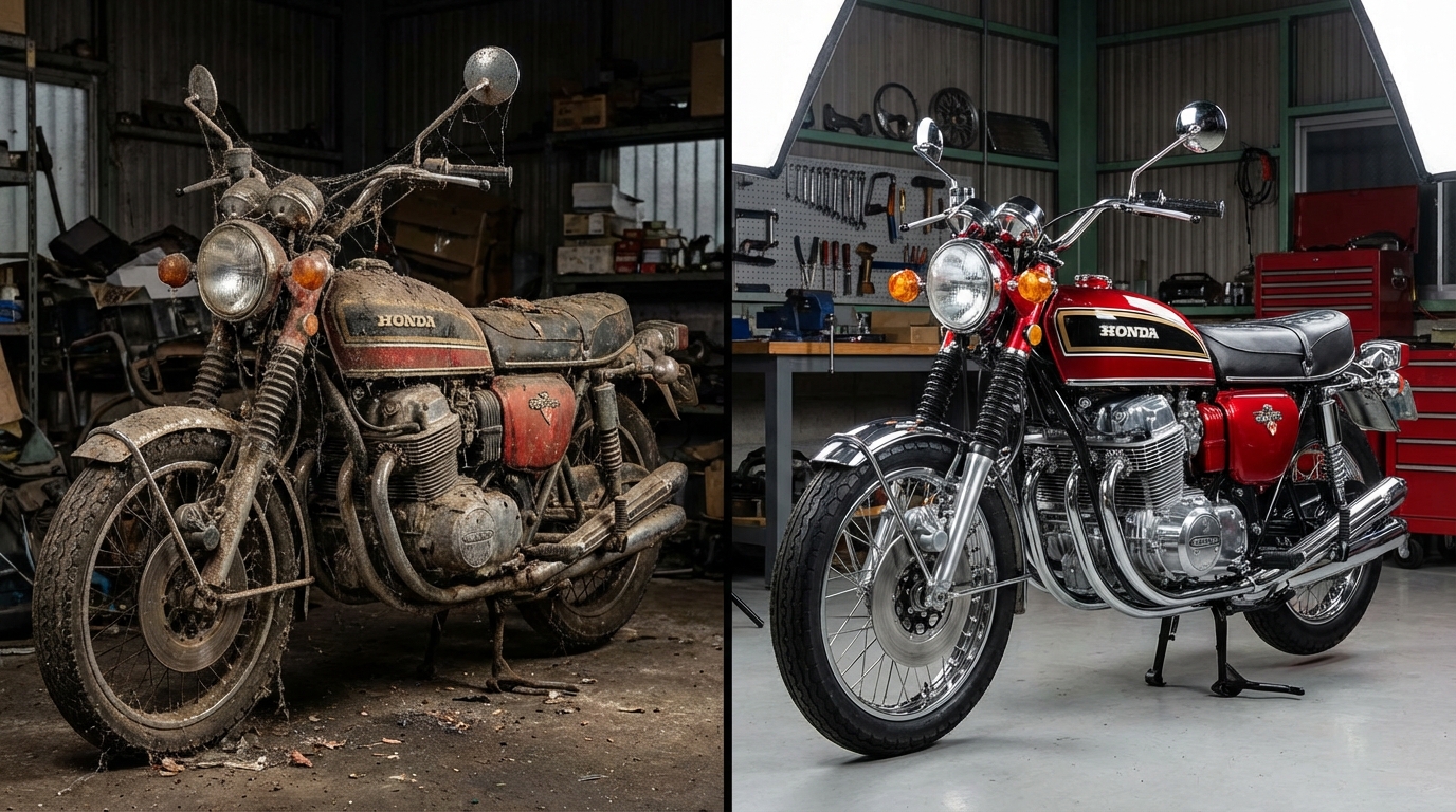 甲佐町フレッシュオートのバイク修理 ビフォーアフター比較